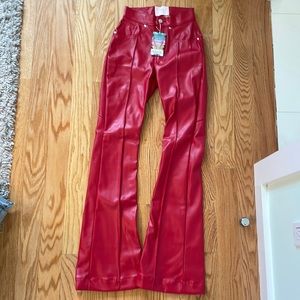 revice red faux leather pants w star back